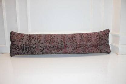 Handmade Turkish Kilim Lumbar Pillow Cover, Oxblood Red, 12x48