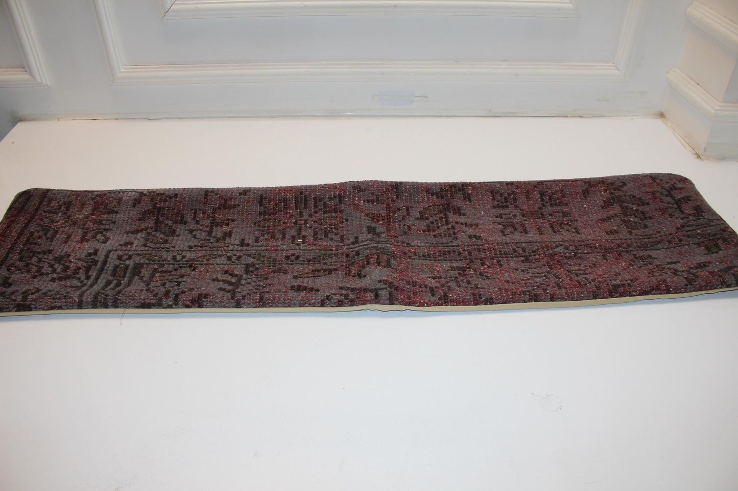 Handmade Turkish Kilim Lumbar Pillow Cover, Oxblood Red, 12x48