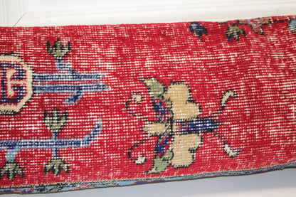 Antique Red Turkish Kilim Lumbar Pillow Cover, Vintage Woven Bench Cushion (12x48 )