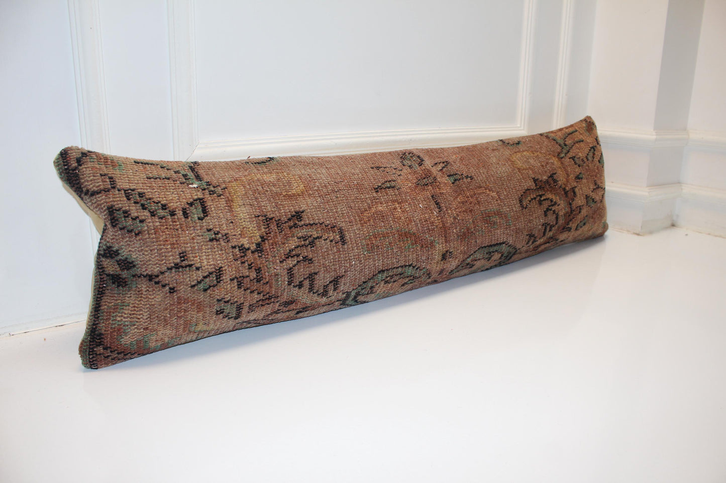 Handmade Turkish Kilim Lumbar Pillow Cover, Earth Tone Woven Cushion 12x48
