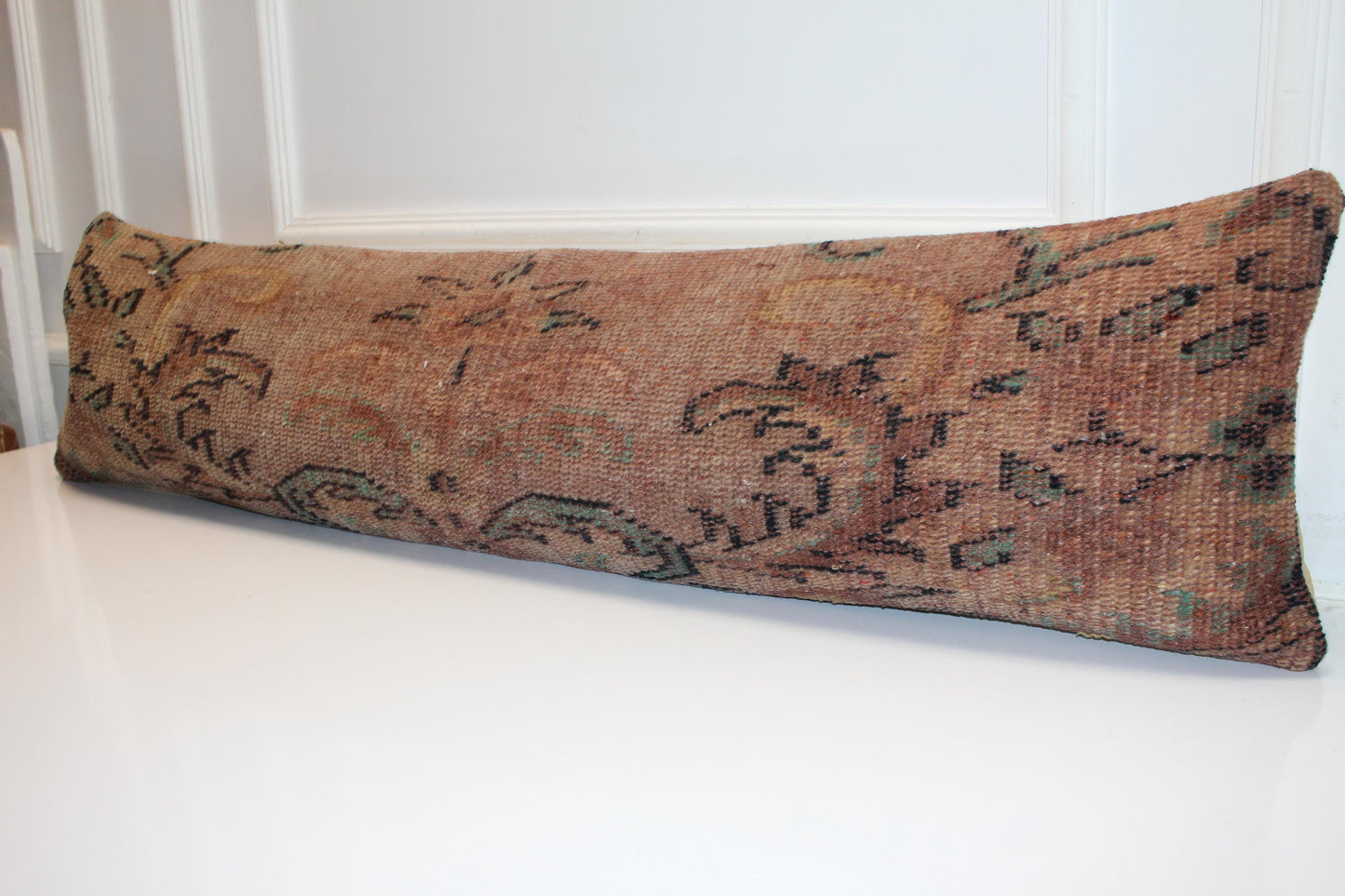 Handmade Turkish Kilim Lumbar Pillow Cover, Earth Tone Woven Cushion 12x48