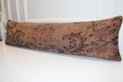 Handmade Turkish Kilim Lumbar Pillow Cover, Earth Tone Woven Cushion 12x48