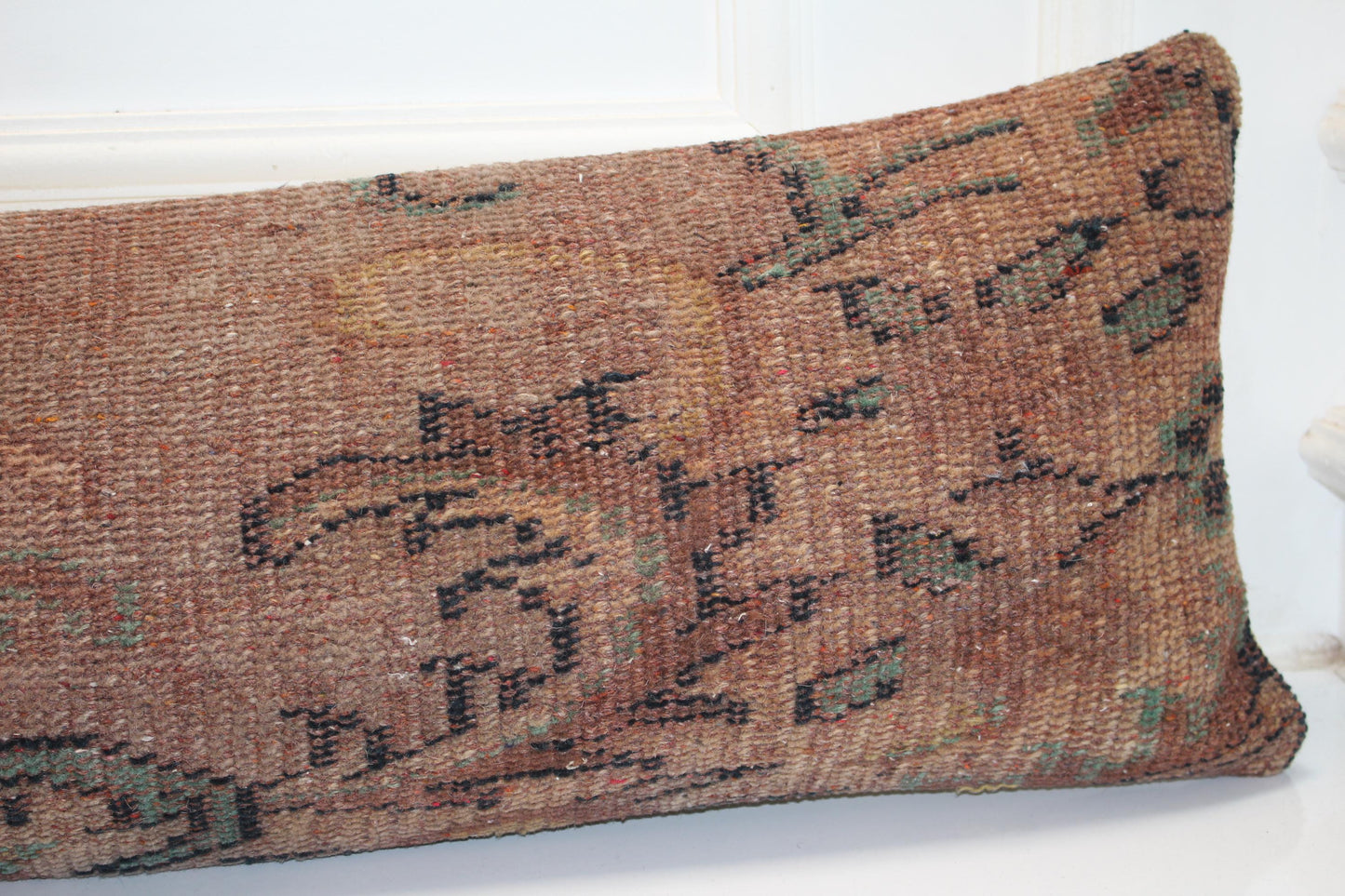 Handmade Turkish Kilim Lumbar Pillow Cover, Earth Tone Woven Cushion 12x48