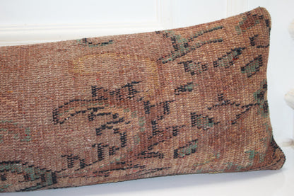 Handmade Turkish Kilim Lumbar Pillow Cover, Earth Tone Woven Cushion 12x48