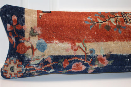 Striped Turkish Kilim Lumbar Pillow Cover, Vintage Woven Wool, 12x48