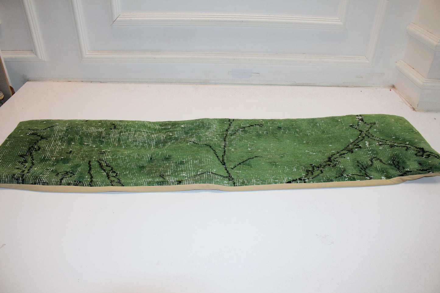 Handmade Olive Green Kilim Lumbar Pillow Cover, Upcycled Woven Rug, 12x48