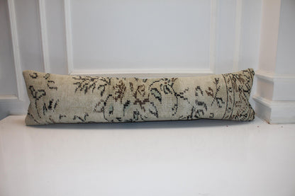 Handmade Kilim Lumbar Pillow Cover, Upcycled Woven Rug, 12x48
