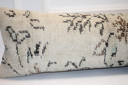 Handmade Kilim Lumbar Pillow Cover, Upcycled Woven Rug, 12x48
