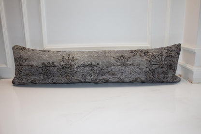 Handmade Kilim Lumbar Pillow Cover, Charcoal Gray Floral Bench Cushion (12x48 inc.)