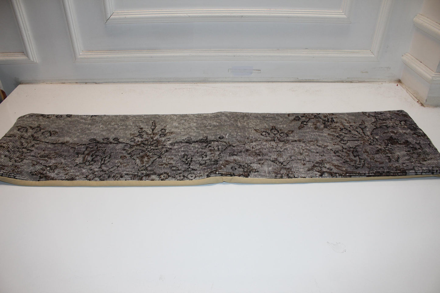 Handmade Kilim Lumbar Pillow Cover, Charcoal Gray Floral Bench Cushion (12x48 inc.)