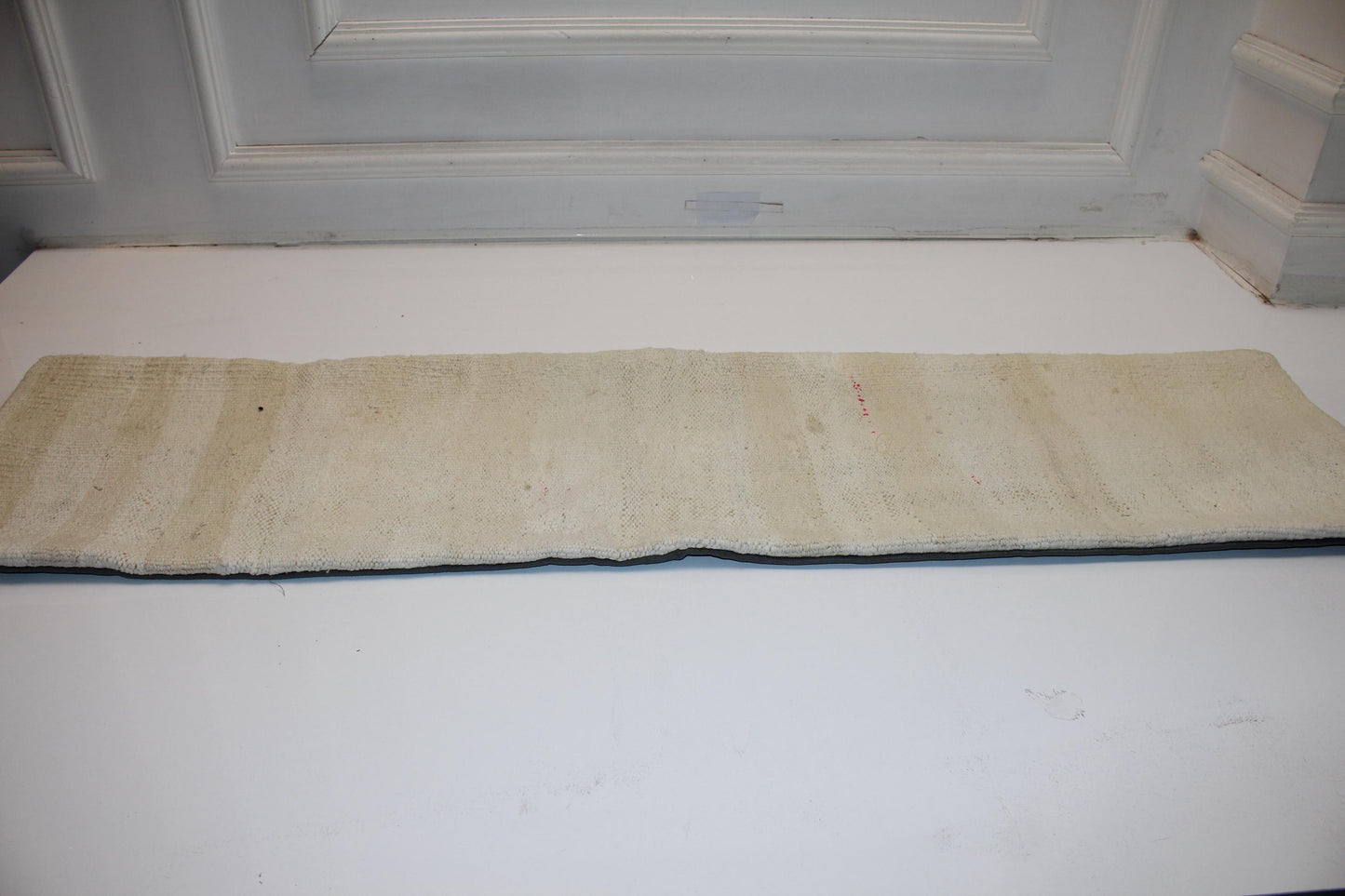 Handmade Cream Kilim Lumbar Pillow Cover, Soft Neutral Bench Cushion 12x48