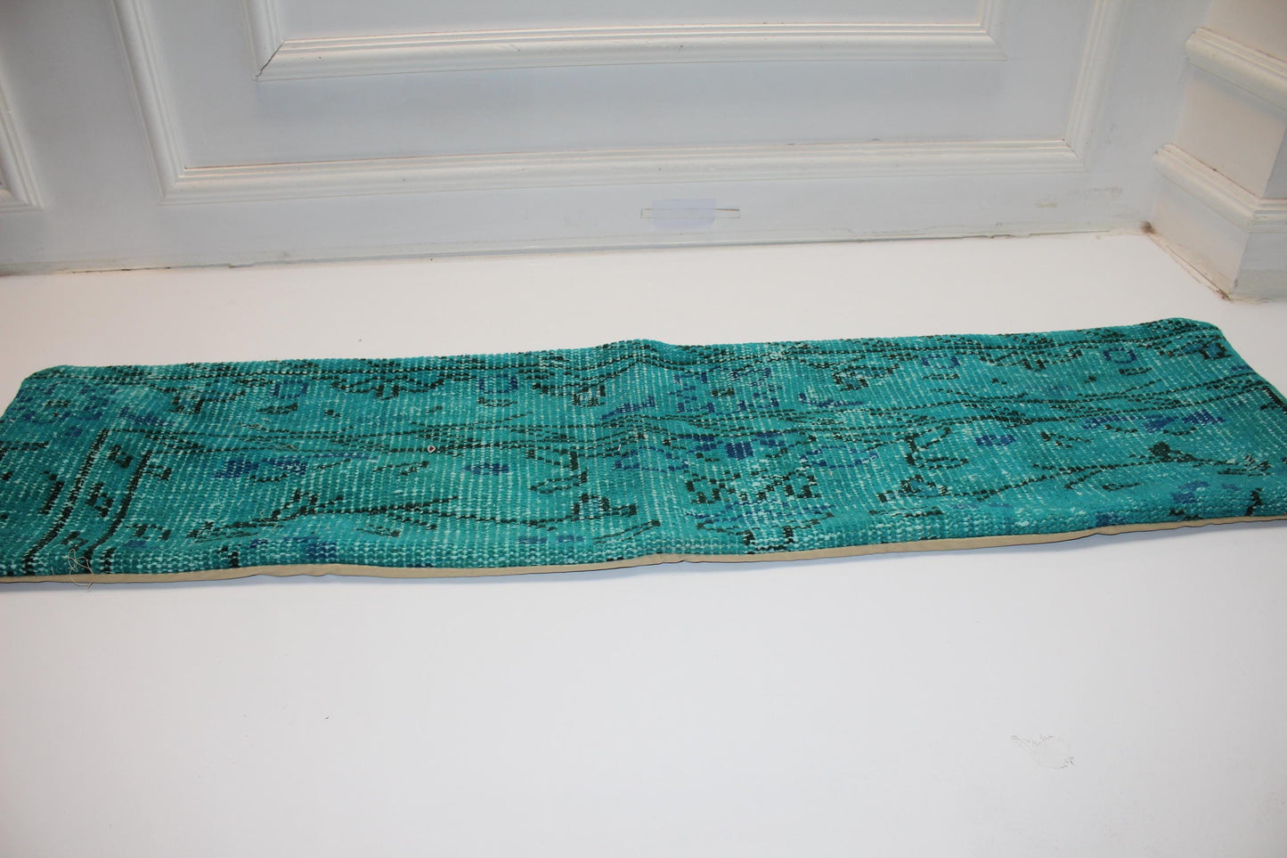 Handwoven Teal Kilim Lumbar Pillow Cover, Boho Bench Cushion 12x48