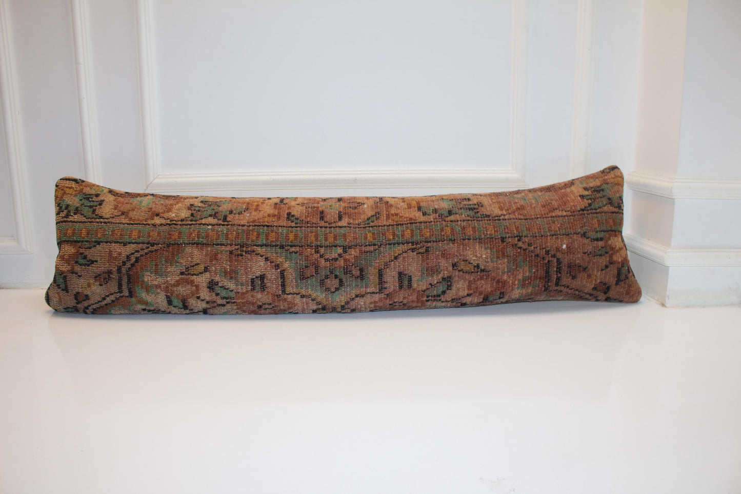 Vintage Turkish Kilim Lumbar Pillow Cover, Earth Tone Boho Bench Cushion 12X48