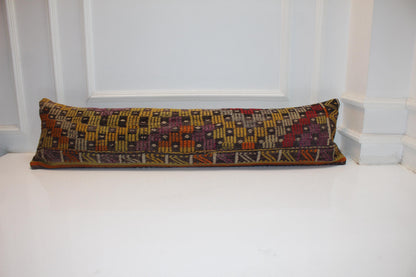 Vintage Turkish Kilim Pillow Cover, Handwoven Wool Lumbar Cushion 12x48