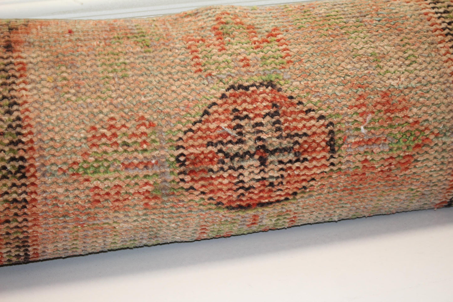 Vintage Turkish Kilim Lumbar Pillow Cover, Orange Earth Tone, Boho Cushion 12x48