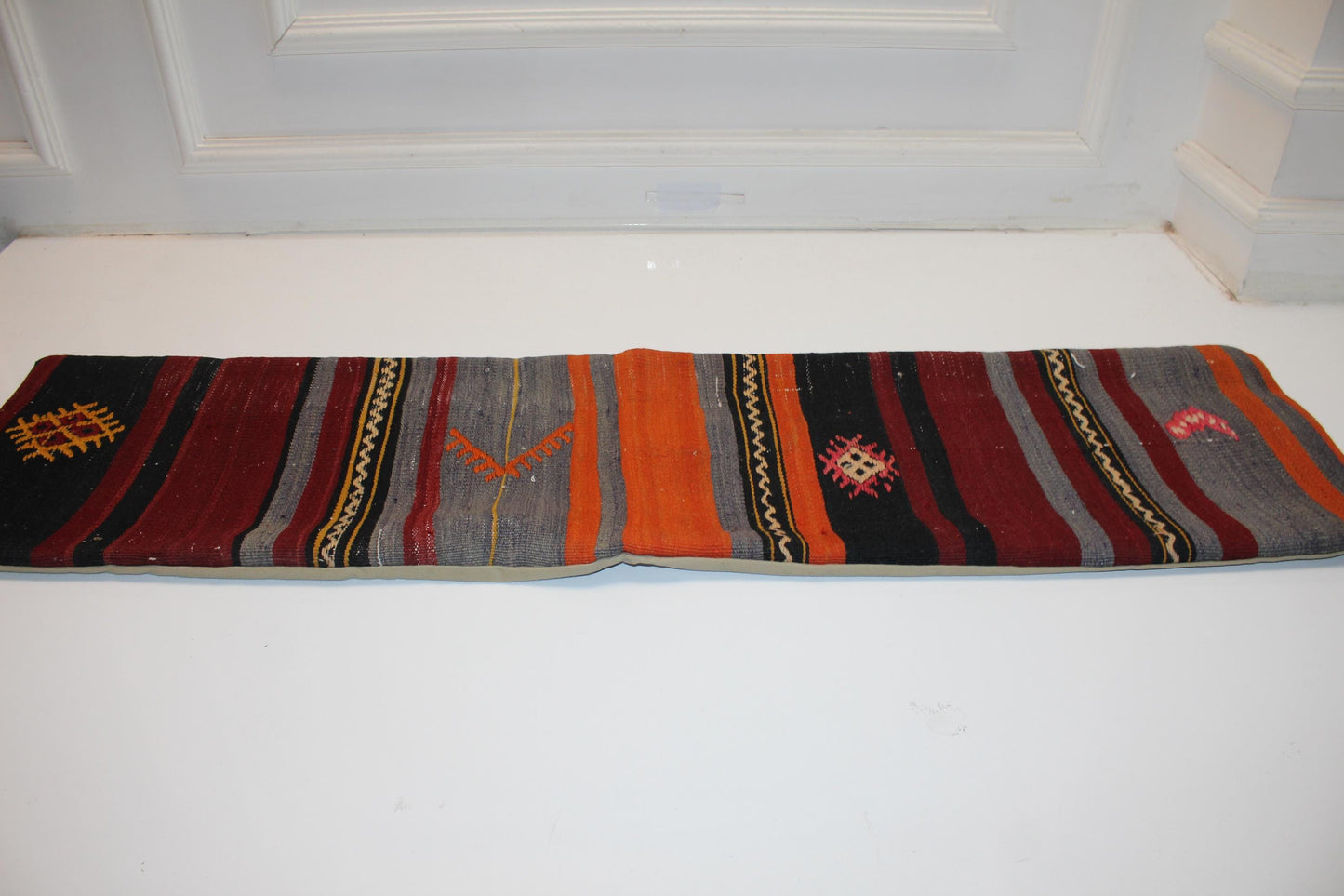 Handwoven Kilim Lumbar Pillow Cover, Striped Tribal Cushion, 12x48