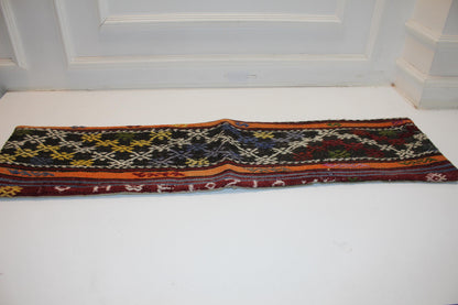 Handmade Kilim Lumbar Pillow Cover, Ethnic Diamond Bench Cushion, 12x48