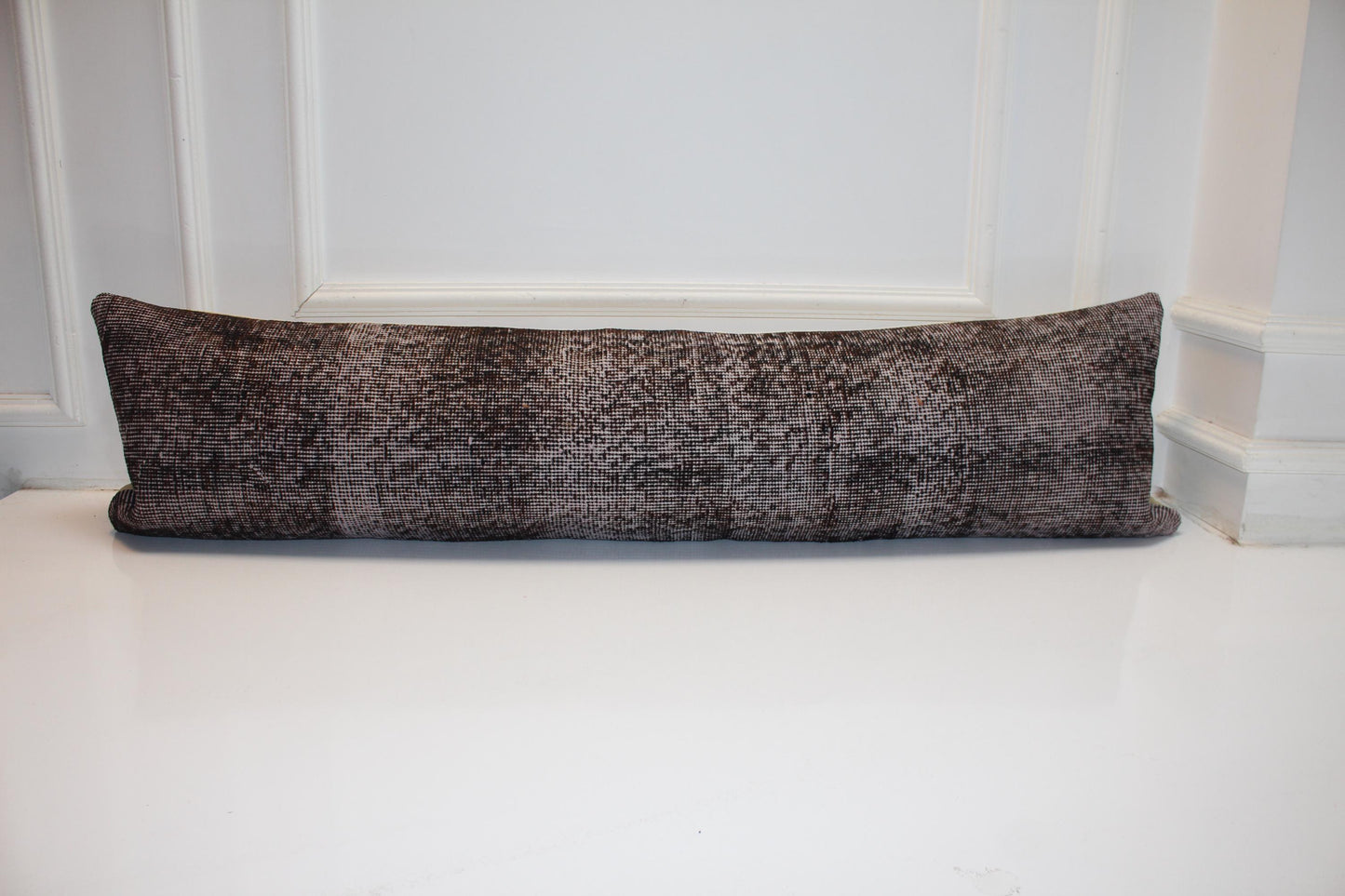 Handmade Dark Brown Turkish Kilim Lumbar Pillow Cover, Boho Bench Cushion (12x48 inc.)
