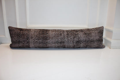 Handmade Dark Brown Turkish Kilim Lumbar Pillow Cover, Boho Bench Cushion (12x48 inc.)