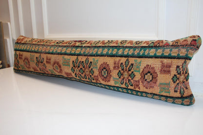 Handmade Turkish Kilim Lumbar Pillow Cover, Ethnic Bench Cushion 12x48
