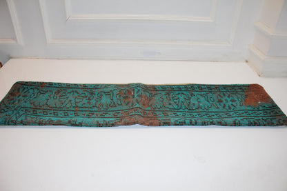 Teal Blue Distressed Lumbar Pillow , Statement Bench Cushion, Long Modern Eclectic Sofa Pillow12X48