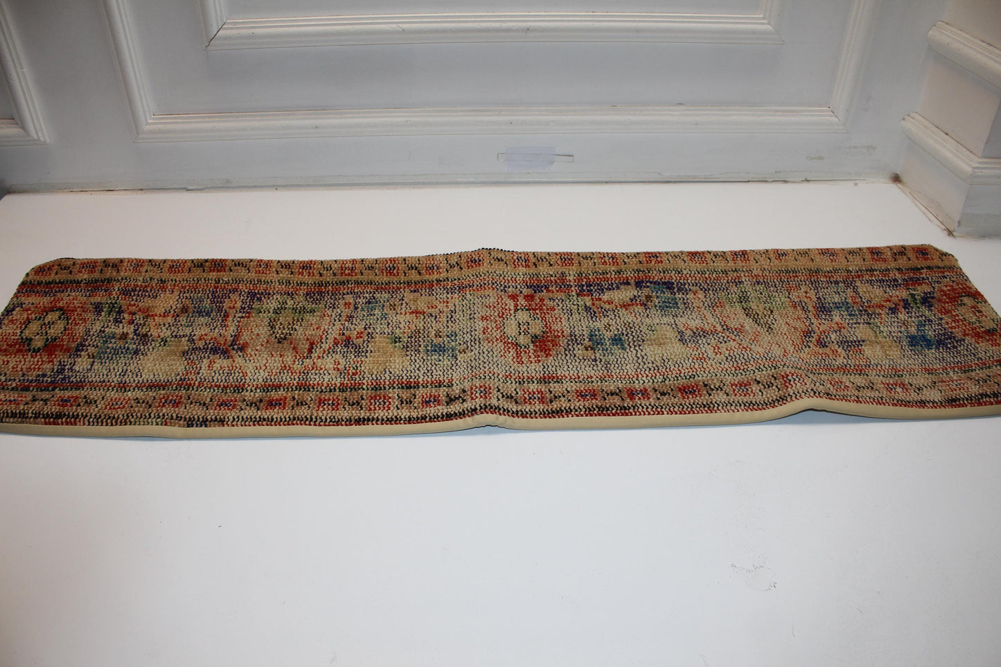 Vintage Turkish Kilim Lumbar Pillow, Long Boho Bench Pillow, Handwoven Anatolian Rug Cushion Cover12X48