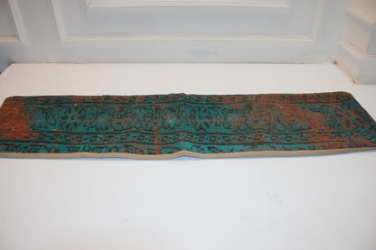 Handmade Petrol Green Kilim Lumbar Pillow Cover, Boho Bench Cushion 12x48