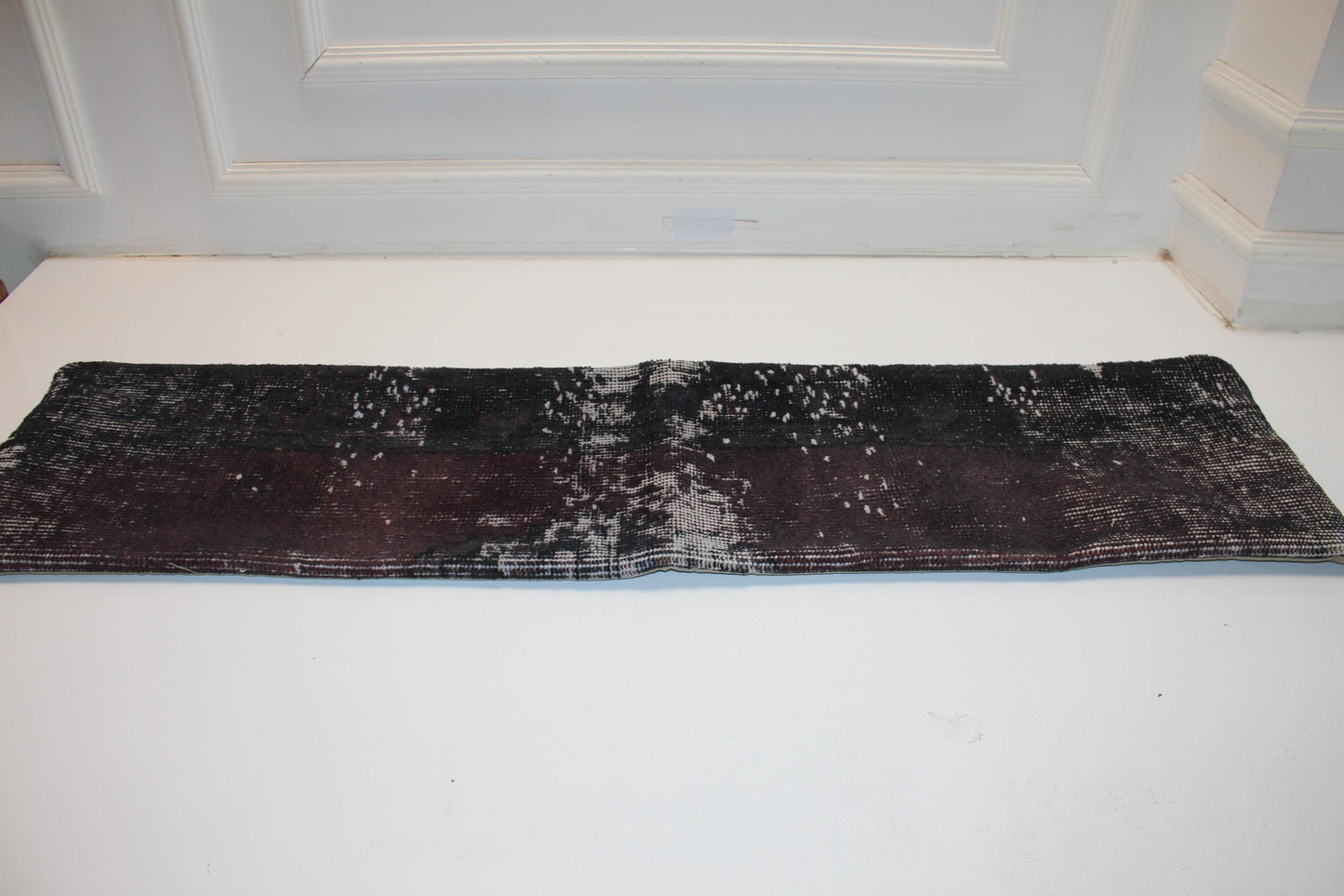 Dark Brown Turkish Kilim Lumbar Pillow Cover, Rustic Bench Cushion 12x48
