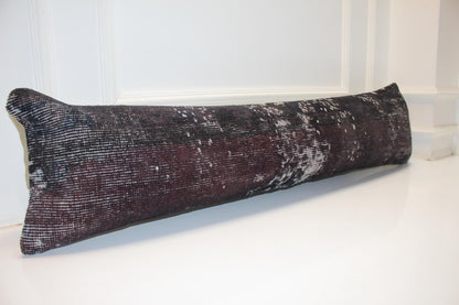 Dark Brown Turkish Kilim Lumbar Pillow Cover, Rustic Bench Cushion 12x48
