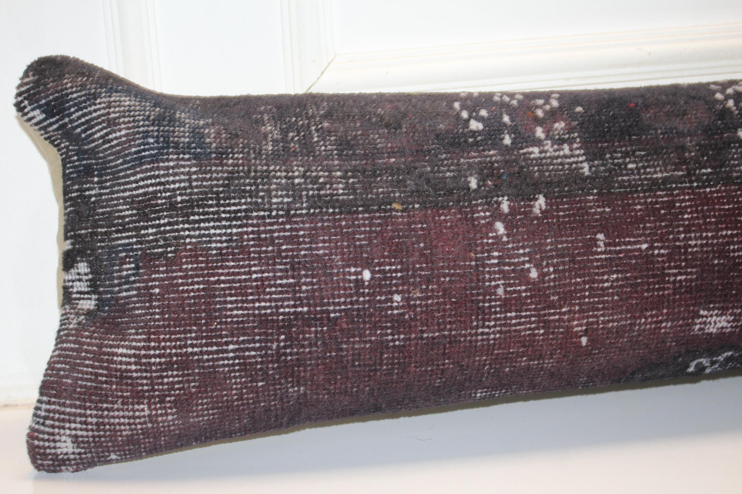 Dark Brown Turkish Kilim Lumbar Pillow Cover, Rustic Bench Cushion 12x48