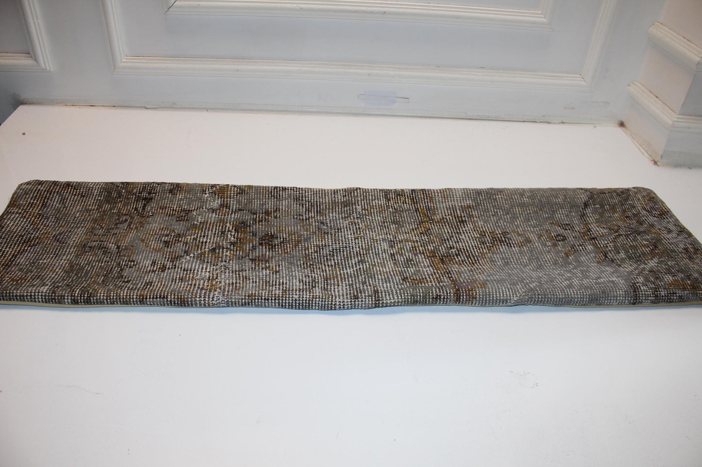 Vintage Turkish Kilim Lumbar Pillow Cover, Stone Gray Wool Rug, 12x48