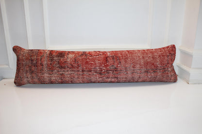 Terracotta Red Kilim Lumbar Pillow Cover, Rustic Turkish Bench Cushion 12x48