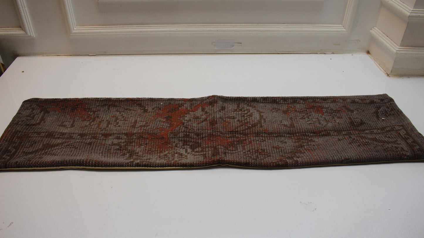 Smoky Brown Turkish Kilim Lumbar Pillow Cover, Vintage Rug, 12x48