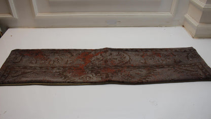 Smoky Brown Turkish Kilim Lumbar Pillow Cover, Vintage Rug, 12x48