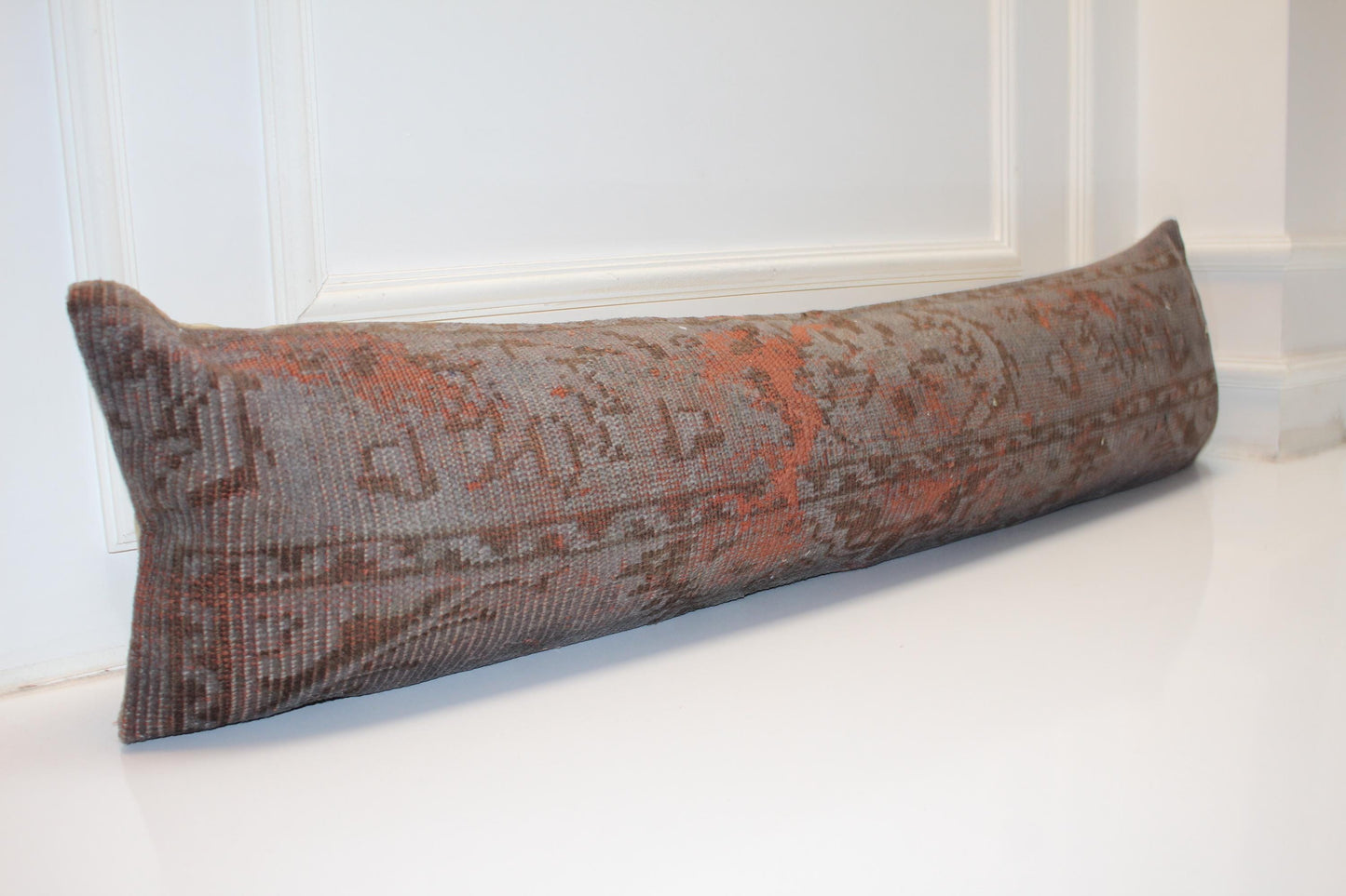 Smoky Brown Turkish Kilim Lumbar Pillow Cover, Vintage Rug, 12x48