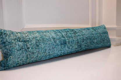 Turquoise Kilim Lumbar Pillow Cover, Vintage Turkish Rug, 12x48