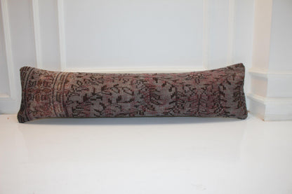 Gray Turkish Kilim Lumbar Pillow Cover, Long Bench Cushion 12x48
