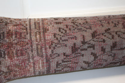 Gray Turkish Kilim Lumbar Pillow Cover, Long Bench Cushion 12x48