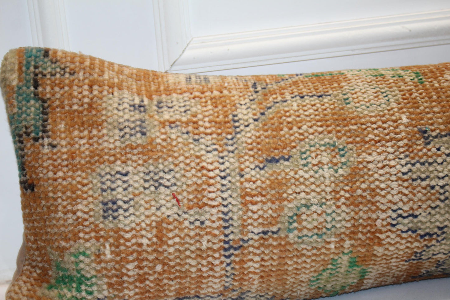 Handmade Turkish Kilim Lumbar Pillow Cover, Mustard Yellow, 12x48