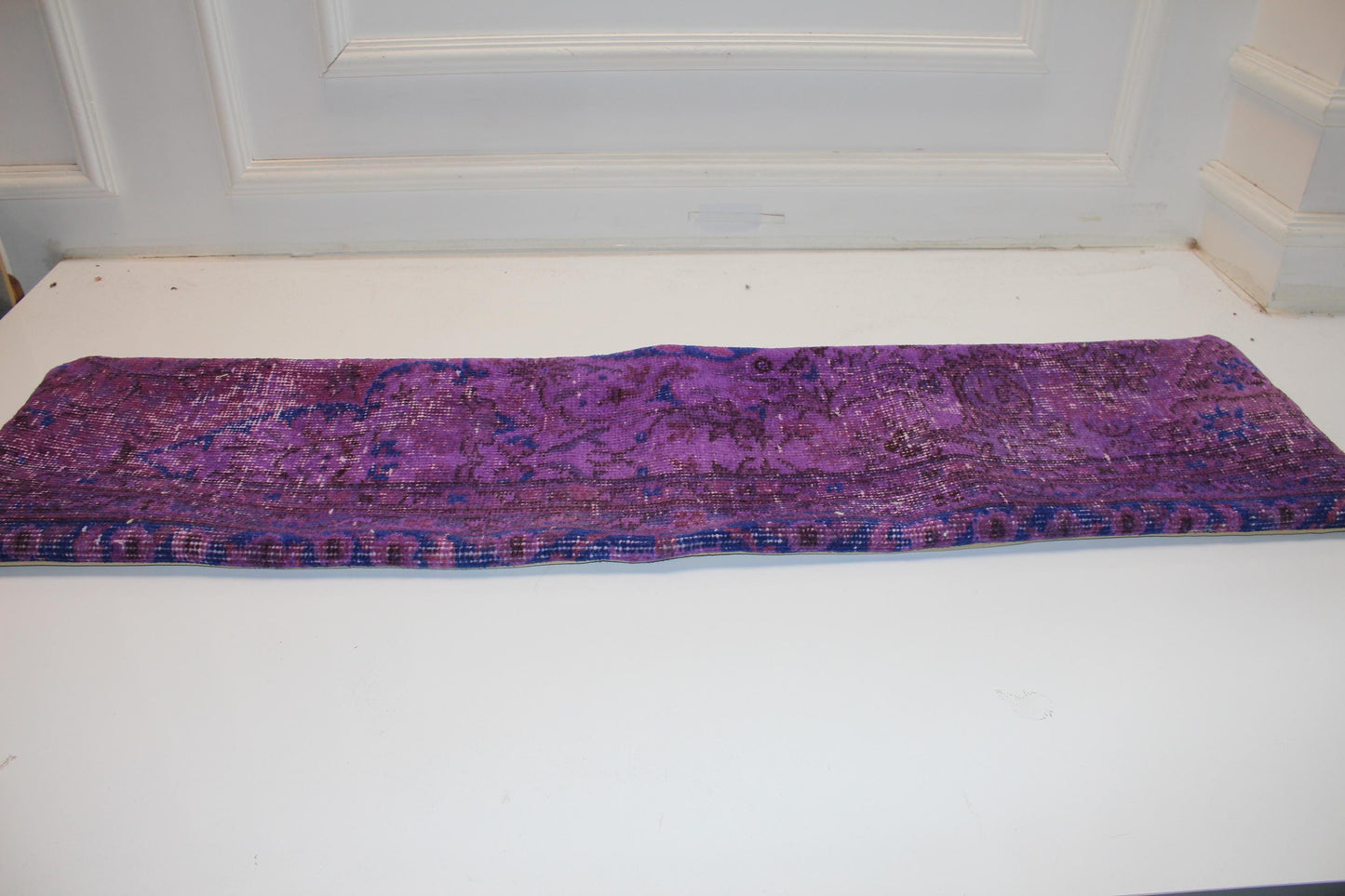 Vintage Turkish Kilim Lumbar Pillow Cover, Violet Purple Rug Cushion 12x48