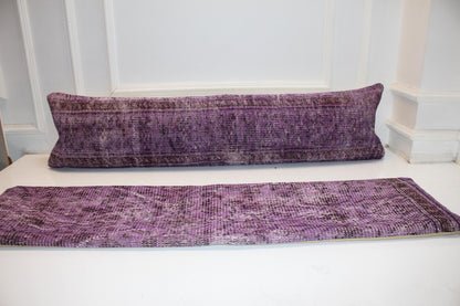 Set of 2 Purple Turkish Kilim Pillow Covers, Boho Lumbar Cushion 12x48