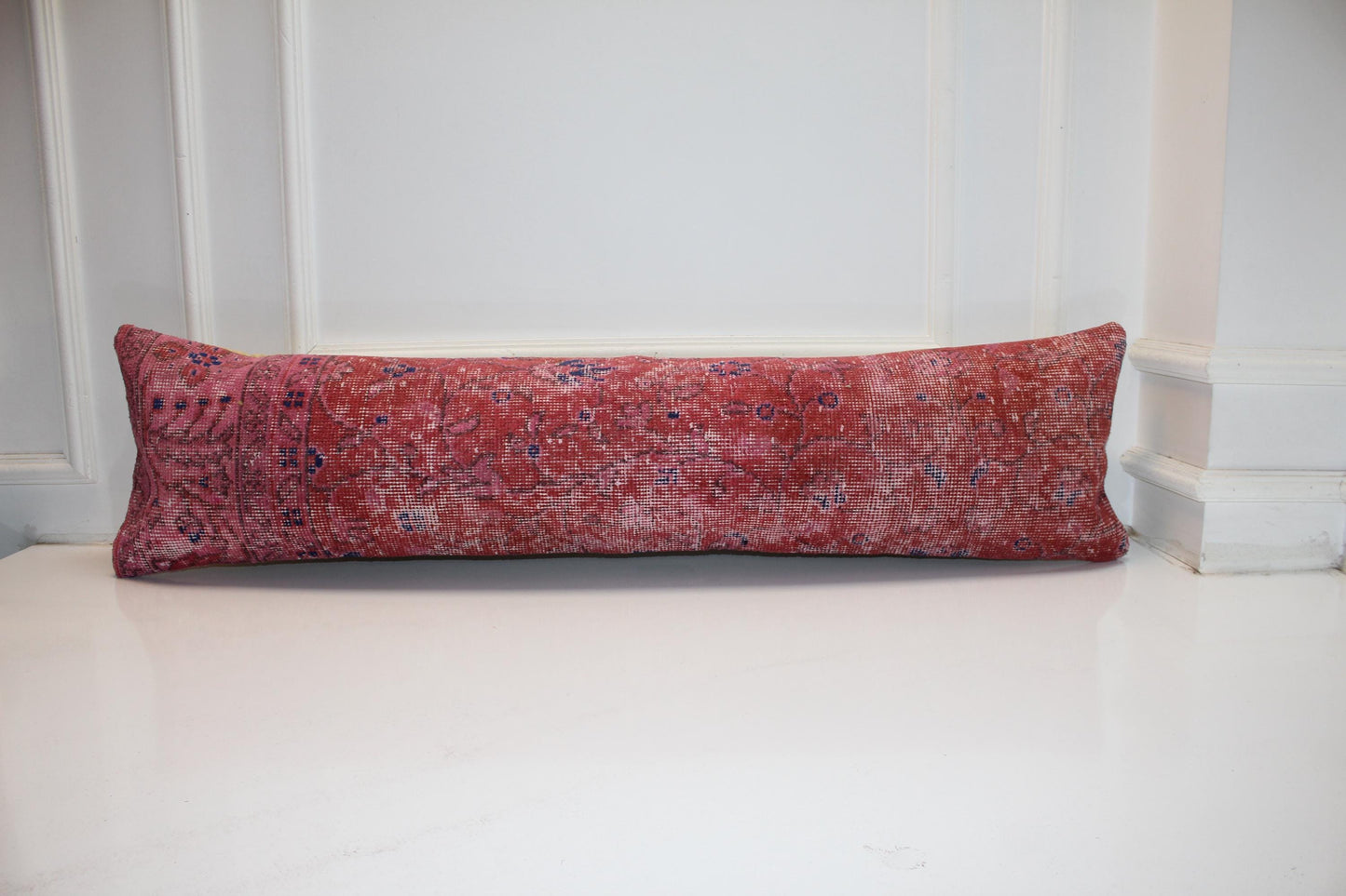 Handmade Red Kilim Pillow Cover, Upcycled Anatolian Wool, 12x48