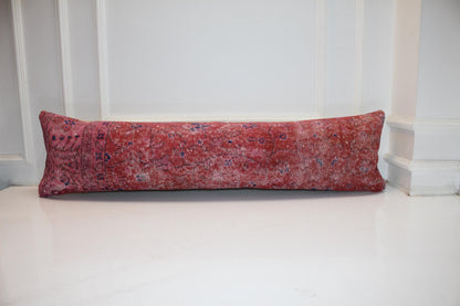 Handmade Red Kilim Pillow Cover, Upcycled Anatolian Wool, 12x48