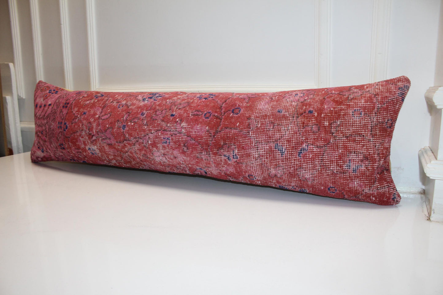 Handmade Red Kilim Pillow Cover, Upcycled Anatolian Wool, 12x48