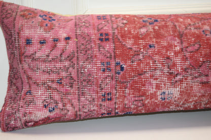 Handmade Red Kilim Pillow Cover, Upcycled Anatolian Wool, 12x48