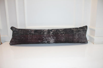 Dark Brown Turkish Kilim Lumbar Pillow Cover, Rustic Bench Cushion 12x48