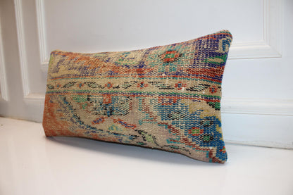 Vintage Turkish Rug Bench Lumbar 12x24 – Textured Anatolian Weave Cushion