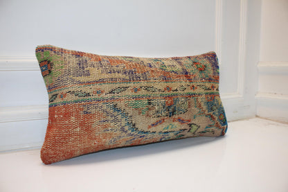 Vintage Turkish Rug Bench Lumbar 12x24 – Textured Anatolian Weave Cushion