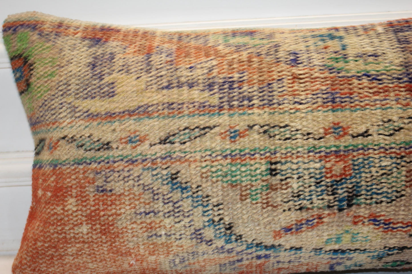 Vintage Turkish Rug Bench Lumbar 12x24 – Textured Anatolian Weave Cushion