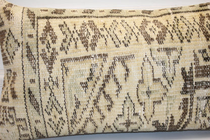 Vintage Turkish Rug Bench Lumbar 12x24 – Neutral Monochrome Anatolian Textile Cushion